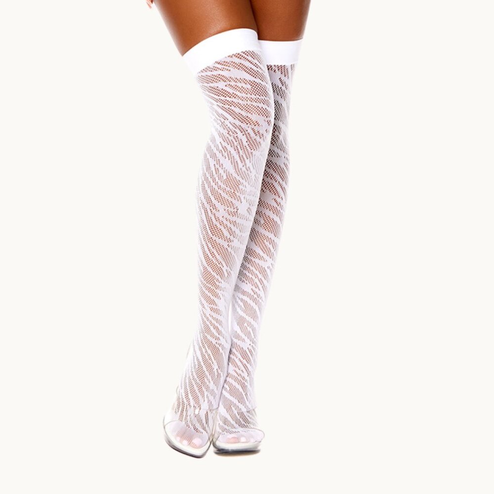 White Animal Print Long Sleeve Teddy & Thigh High Stockings Set - Picture 6 of 11